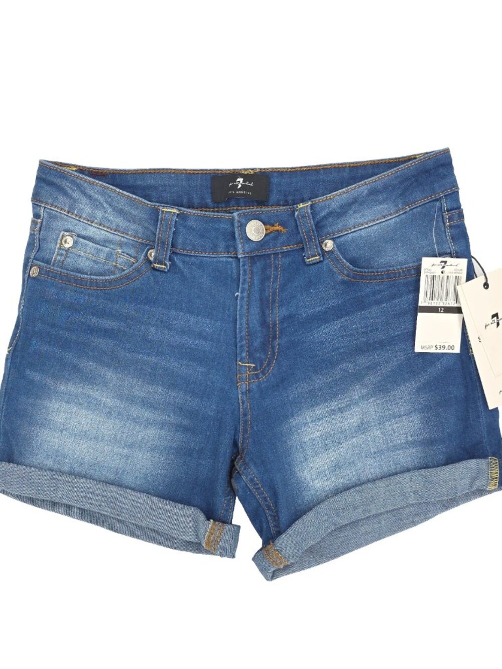 7 Seven For All Mankind Jean Shorts Girls Youth 12 Blue Roll Cuff Stretch Denim